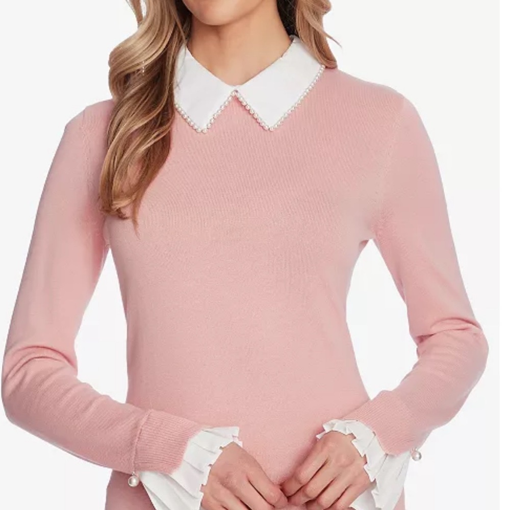 Pink Sweater with Pearl Collar CeCe size M